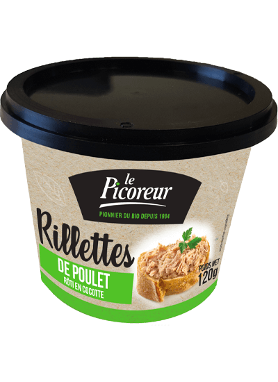 Rillettes de poulet bio roti en cocotte - Le Picoreur