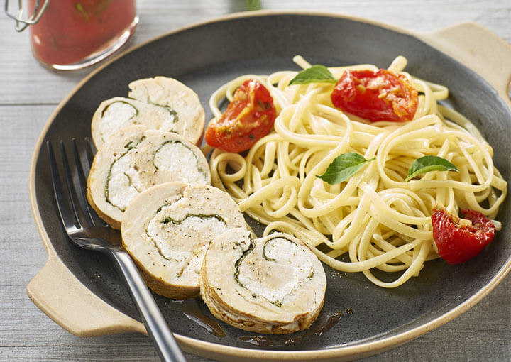 recette_dinde_épinard_chèvre_linguines